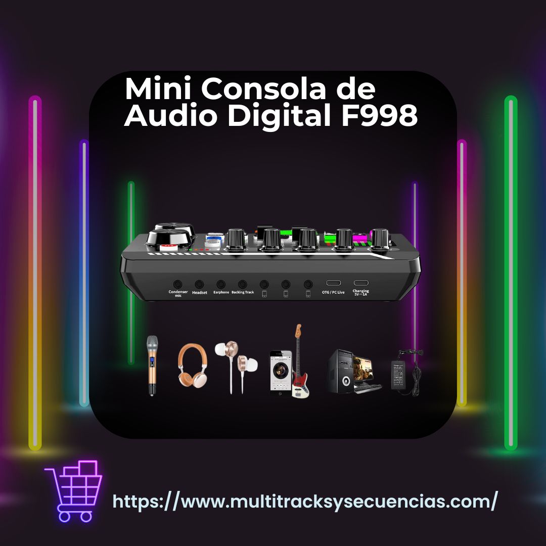 Mini Consola de Audio Digital F998 con Interfaz USB y Luces RGB