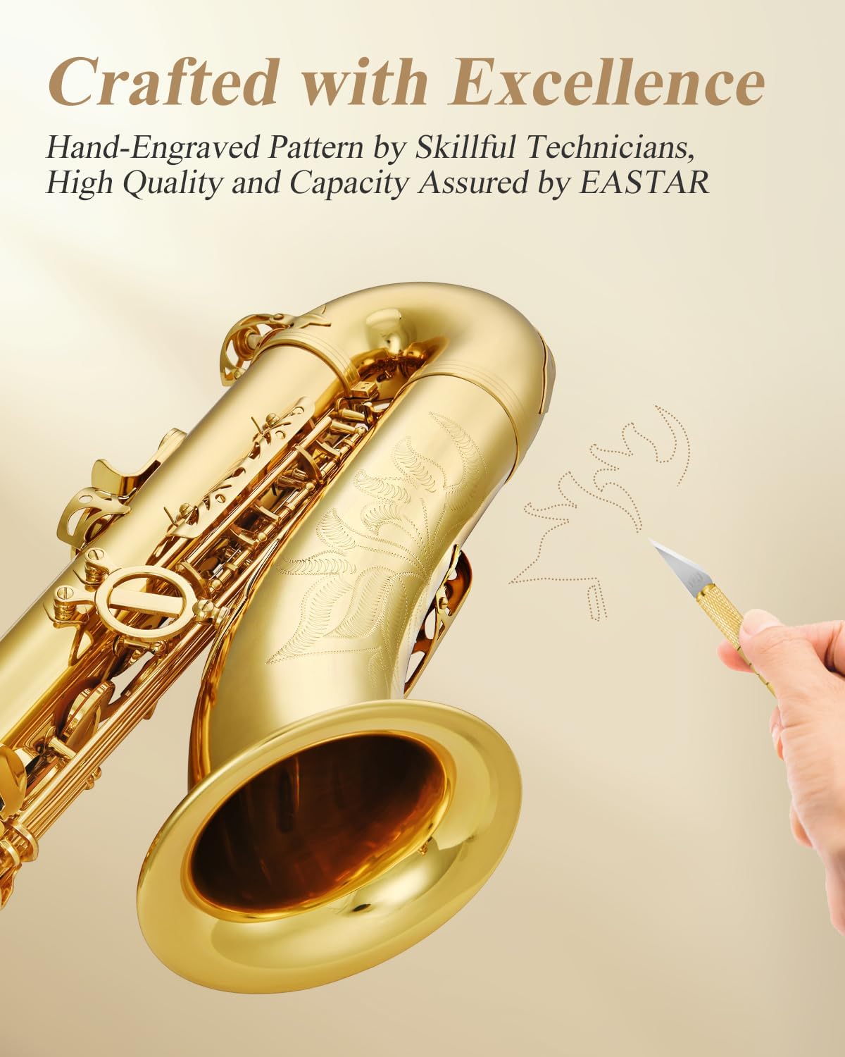 Eastar Saxofón Tenor TS-Ⅱ en Bb – Kit Completo para Principiantes y Estudiantes, Laca Dorada
