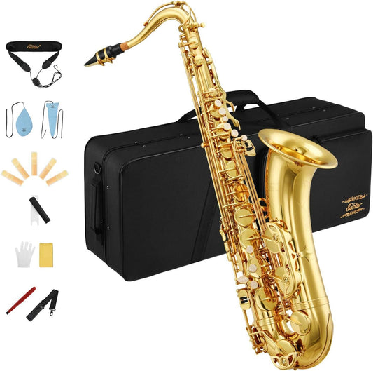 Eastar Saxofón Tenor TS-Ⅱ en Bb – Kit Completo para Principiantes y Estudiantes, Laca Dorada