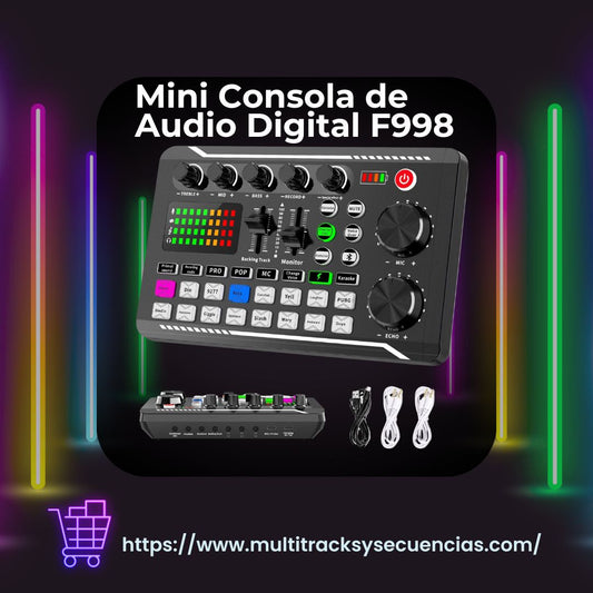 Mini Consola de Audio Digital F998 con Interfaz USB y Luces RGB