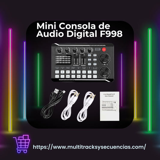 Mini Consola de Audio Digital F998 con Interfaz USB y Luces RGB