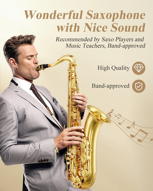 Eastar Saxofón Tenor TS-Ⅱ en Bb – Kit Completo para Principiantes y Estudiantes, Laca Dorada