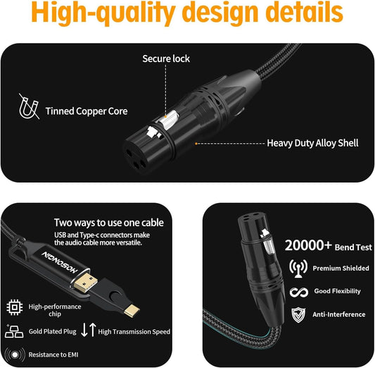 HOSONGIN Cable USB C a XLR de 3.3 pies