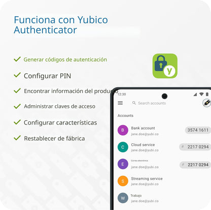 Yubico YubiKey 5C NFC - Clave de Seguridad 2FA USB-C/NFC