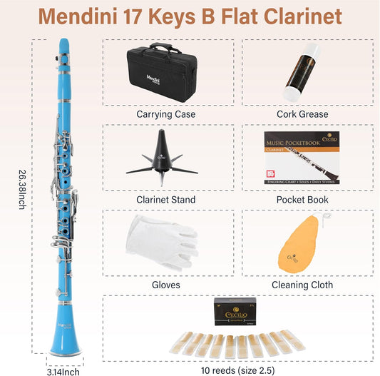 Clarinete Bb Mendini By Cecilio para Principiantes – Azul Claro