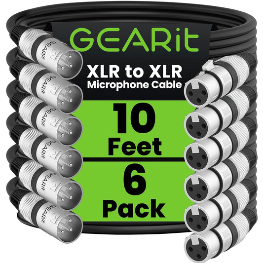 GEARit XLR Cable de Micrófono 10 ft - Paquete de 6