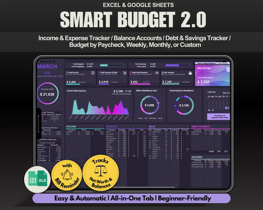 Plantilla de Seguimiento de Ingresos y Gastos Mensuales en Google Sheets y Excel - Modo Oscuro